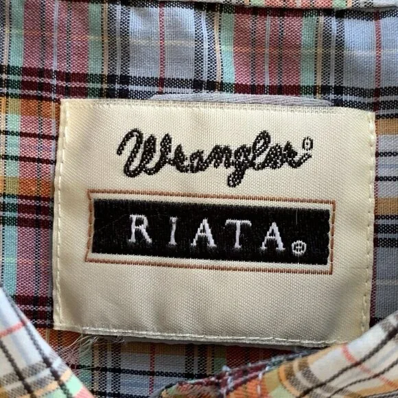 Wrangler Riata Classic Fit Shirt Rainbow Plaid Short Sleeve Button Down Mens L - Picture 6 of 11